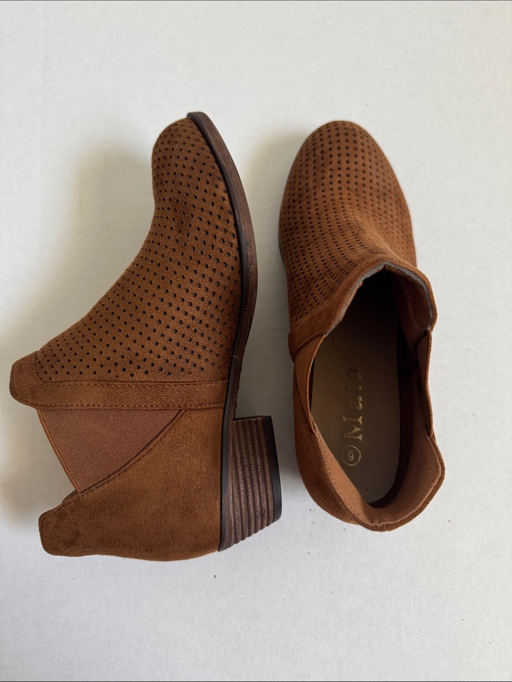 Brown Perforated Suede Slip-On Ankle Boot